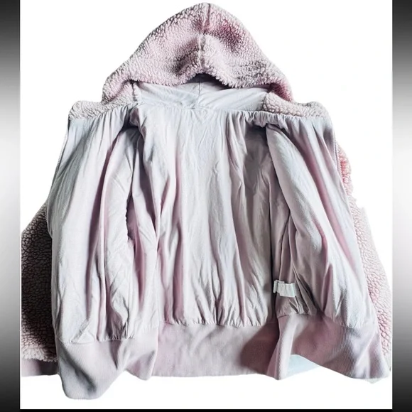 ๐ฉท Fabletics Summit Teddy Sherpa Hooded Jacket Coat Muted Mauve Pink XXL - Picture 11 of 12
